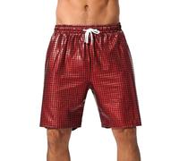 ABEHIK Herren Glitzer Shorts mit Taschen Y2K Glnzende Kurz Hose Mnner Freizeitshorts Sommer Lssinge Joggingshorts rot XL