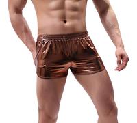 ABEHIK Herren Glitzer Shorts Sexy Pailletten Hose Metallic Shorts Kurz Y2K Glänzender Bar-Shorts Hotpants Musikfestival Karneval Kostüm Nacht Clubwear Kaffee X-Large