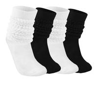 Abeillo 2 Paar Damen Slouch Socken,Weiche Stricken Scrunch Socken,Extra lange Knit Cotton Slouch Socken Stulpensocken Damen,Herbst Winter Gestapelt Socken(Schwarz + Weiß)