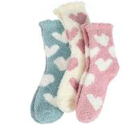 Abeillo 3 Paar Kuschelsocken Damen,Flauschige Socken aus Korallenfleece,Wintersocken Warme Elastizität Schlafsocken,Haussocken für Winter,Weihnachten(Herz-Muster)