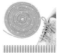 Abeillo 5 m Rund Schnürsenkel mit 20 Metallspitzenköpfen Glitzer Strass Schuhbänder Silber Kristall Laces, Blinkendes Nylonseil für DIY Jogginghosen Sneakers Stiefel Hoodie Kleid Dekorative Sneakers