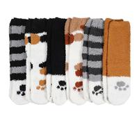 Abeillo 6 Paar Kuschelsocken Damen,Süße Katzensocken aus Korallenfleece,Dicke Warme Wintersocken Haussocken,Katzenpfoten Schlafsocken für Winter,Weihnachten