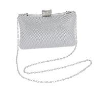 Abend-Clutch, glitzernde Strass-Handtasche, elegante Party-Geldbörse mit Kettenriemen, stabiles Rahmendesign, ideal für Hochzeiten, Abschlussbälle, Bankette, besondere Anlässe, Glam Nights, silber