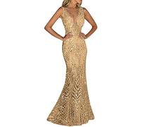 Abend Kleid-Damen Abendkleid Gold Ballkleid Bling Pailletten Damen Lange Ärmellose Abendgarderobe Kleider Ballkleider Damen Lang Abendkleider Elegant Langes Kleid Damen Elegant