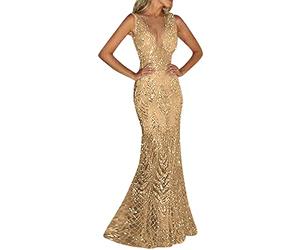Abend Kleid-Damen Abendkleid Gold Ballkleid Bling Pailletten Damen Lange Ärmellose Abendgarderobe Kleider Ballkleider Damen Lang Abendkleider Elegant Langes Kleid Damen Elegant