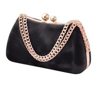 Abendclutch schwarz, Retro Kiss-Lock Hochzeitstasche mit abnehmbarer Kette, als Crossbody- oder Schultertasche, 22 cm PU-Leder-Party-Handtasche für Damen, stilvolle Abendtasche