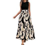 Abendkleid Cocktailkleid Damen Frühjahr Sommer Freizeit Kunst Blumen Splice Taille ärmellose langes Kleid hohe Taille Mode Elegante Tee Party Kleid Elegant Kleider Festlich Weihnachtsfeier Kleider