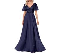 Abendkleid Damen Elegant Hochzeitsgast Ballkleider Damen Lang Cocktailkleid Prinzessin Tüll Kleid Pailletten Glitzerkleid V Ausschnitt Abendkleider Für Hochzeit Maxi Festliche Kleider A Linie