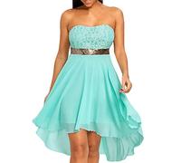 Abendkleid Damen Elegant Knielang Spitze Cocktailkleid Damen Ärmellos Vorne Kurz Hinten Lang Ballkleid Damen Rückenfrei Corset Hohe Taille Abendkleider A Linie Schwingen Schulterfrei