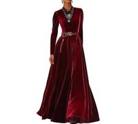 Abendkleid Damen Elegant Langarm Samtkleid Damen Lang Festlich Cocktailkleid Hochzeitsgast Maxi Ballkleid A Linie Festliche Kleider Hochzeit Silvester Kleid Samt Winter Partykleid Schwingen