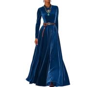 Abendkleid Damen Elegant Langarm Samtkleid Damen Lang Festlich Cocktailkleid Hochzeitsgast Maxi Ballkleid A Linie Festliche Kleider Hochzeit Silvester Kleid Samt Winter Partykleid Schwingen