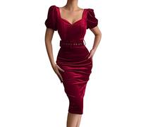 Abendkleid Damen Elegant Satinkleid Damen Midi V-Ausschnitt Ballkleider Damen Partykleid Damen Sexy Wickelkleid Damen Hochzeit Bubble Kurzärmel Cocktailkleid Große Größen Silvester Kleid Damen Curvy