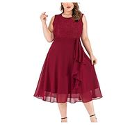 Abendkleid Damen Für Mollige Abendkleider Elegant Für Hochzeit Festliches Kleid Spitze Vokuhila Kleider Frauen Große Größen Ärmellos A Linie Cocktailkleid Hochzeitsgast Sommer Partykleid Midi