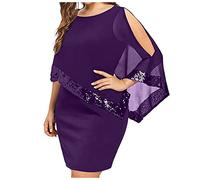 Abendkleid Damen Große Größen Chiffon Abendkleider Elegant Für Hochzeit Festliche Kleider Für Mollige Pailetten Cocktailkleid Frauen Asymmetrisch Pailettenkleider Kurz Silvester Kleid Elegante