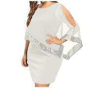 Abendkleid Damen Große Größen Chiffon Abendkleider Elegant Für Hochzeit Festliche Kleider Für Mollige Pailetten Cocktailkleid Frauen Asymmetrisch Pailettenkleider Kurz Silvester Kleid Elegante