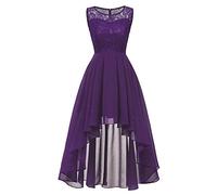 Abendkleid Damen Hochzeit Elegant Kleid Vorne Kurz Hinten Lang Chiffon Kleider Frauen A Linie Spitze Brautjungfernkleid Ärmellos Cocktailkleid Hohe Taille Abendkleider Ballkleid Faltenkleid