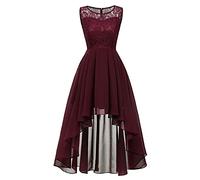 Abendkleid Damen Hochzeit Elegant Kleid Vorne Kurz Hinten Lang Chiffon Kleider Frauen A Linie Spitze Brautjungfernkleid Ärmellos Cocktailkleid Hohe Taille Abendkleider Ballkleid Faltenkleid