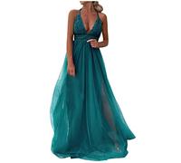 Abendkleid Damen Kleider Sexy einfarbiges Tüllkleid Tiefem V-Ausschnitt Spaghettiträgern Brautkleid Spitzen Patchwork Brautjungfernkleid Hoher Taille Cocktailkleid Ballkleid Partykleid Spitzenkleid