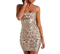 Abendkleid Damen Kurz Spaghettiträger Pailletten Glitzer Kleid Damen Elegant Minikleid Damen Sexy Slim Fit Abendkleider A Linie Kleider Kurze Partykleid Paillettenkleid Glitzerkleid Cocktailkleid