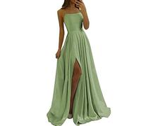 Abendkleid Damen Lang- Abschlusskleid Damen Elegant Ballkleider Sexy Rückenfreies Kleid mit Schlitz Maxikleid Brautkleider Trägerkleid Hochzeitskleider Sommerkleid Jugendweihe Schicke Wickelkleid