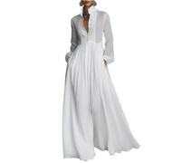 Abendkleid Damen Lang Blusenkleid Damen Langarm A Linie Tunika Kleid Mit Taschen Sommerkleider Leicht Und Luftig Kleider Elegant Vintage Maxikleid Mit Knopfleiste Tüll FrüHlingskleid