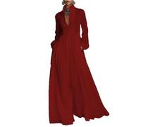 Abendkleid Damen Lang Blusenkleid Damen Langarm A Linie Tunika Kleid Mit Taschen Sommerkleider Leicht Und Luftig Kleider Elegant Vintage Maxikleid Mit Knopfleiste Tüll FrüHlingskleid