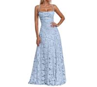Abendkleid Damen Lang, Brautjungfernkleider mit Floralem Jacquard, Lange Kleider für Hochzeit, Elegantes Spaghettiträger Ballkleid, Langes Kleid für Hochzeitsgast, Abschlusskleid Abiball