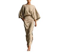 Abendkleid Damen Lang,Elegant Ballkleid Langarm Bluse Weit + Etui Rock Lang Zweiteiler Kleider Hochzeit Bodenlanges Festlich Cocktailkleid Partykleid Maxikleid Abiball