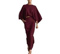 Abendkleid Damen Lang,Elegant Ballkleid Langarm Bluse Weit + Etui Rock Lang Zweiteiler Kleider Hochzeit Bodenlanges Festlich Cocktailkleid Partykleid Maxikleid Abiball