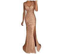 Abendkleid Damen Lang Elegant - Schwarzes Cocktailkleid Damen Mit V Ausschnitt Ballkleid Seitenschlitz Abiballkleider Langärmlich Abschlussballkleid Curvy Shape Partykleid Luftig Herbstkleid