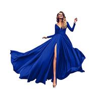 Abendkleid Damen Lang Elegant - Schwarzes Cocktailkleid Damen Mit V Ausschnitt Ballkleid Seitenschlitz Abiballkleider Langärmlich Abschlussballkleid Curvy Shape Partykleid Luftig Herbstkleid