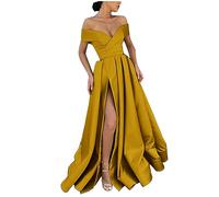 Abendkleid Damen Lang Elegantes Modisches Ballkleid Einfarbiges Tüllkleid Ärmelloses Cocktailkleid mit V-Ausschnitt Fließendes Swing Kleid Bodenlanges langes Maxikleid Hoher Schlitz Partykleid