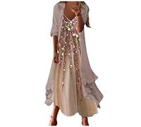 Abendkleid Damen Lang Festliche Zweiteilig Abendkleider Elegant Für Hochzeit Kleid Hochzeitsgast Kleider A Linie Chiffon-Cardigan Cocktailkleid Frauen Mit Ärmeln Partykleid Spaghettiträger