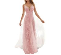 Abendkleid Damen Lang, Hochzeitskleid Damen Spitzen V-Ausschnitt- Kleider Damen Festlich Elegant Brautkleid Brautjungfernkleider Abendkleider Elegant Hochzeit Gast Ballkleid Partykleid Frauen
