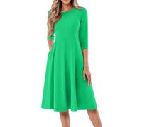 Abendkleid Damen Lang, Kleid Sommerkleid Sommer Elegant Freizeitkleid Wickelkleid Rundhals 3/4 Ärmel Midikleid Lose A-Linie Kleider Mit Tasche Leichtes (1-Armeegrün, 3XL)