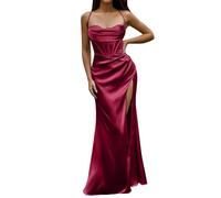 Abendkleid Damen Lang - Maxikleid Damen Trägerkleid, Rückenfreies Kleider Damen Sexy Korsett Satinkleid mit Schlitz Spaghetti Seidensticker Abendkleider Elegant Ballkleid Partykleid Abiballkleider
