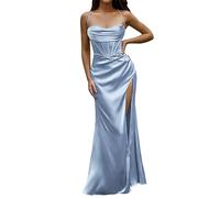 Abendkleid Damen Lang - Maxikleid Damen Trägerkleid, Rückenfreies Kleider Damen Sexy Korsett Satinkleid mit Schlitz Seidensticker Abendkleider Elegant Ballkleid Partykleid Abiballkleider