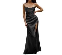 Abendkleid Damen Lang - Maxikleid Damen Trägerkleid, Rückenfreies Kleider Damen Sexy Korsett Satinkleid mit Schlitz Seidensticker Abendkleider Elegant Ballkleid Partykleid Abiballkleider