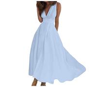 Abendkleid Damen Lang V-Ausschnitt Blumen Bedruckt Ärmelloser Abiballkleid a Linien Partykleid Plissee Sommerkleid Festlich Volantkleid Elegant Swingkleid Ballkleider Hochzeit Gast Kleid