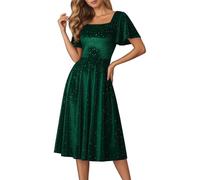 Abendkleid Damen Samtkleid mit Glitzer Vintage A Linie Partykleid Kurzarm Cocktailkleid Karneval Ballkleid Elegant Midikleid Mit Rüschen Freizeitkleid Bodysuit