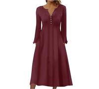 Abendkleid Damen V-Ausschnitt Maxikleid Einfarbiges Trompetenärmel Abiballkleid Swing Freizeitkleid Frauen Hochzeits Gast Kleid A Linien Cocktailkleid Plissee Abschlussballkleid Ballkleider