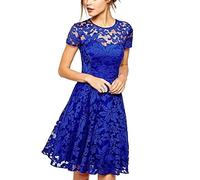 Abendkleid Elegant Für Hochzeit Spitze Kleid Hochzeitsgast Damen Kurz A Linie Vokuhila Spitzenkleid Festliche Kleider Frauen Cocktailkleid Kurzarm Partykleid Schick Ballkleid Leicht Brautkleid