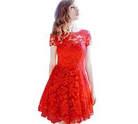 Abendkleid Elegant Für Hochzeit Spitze Kleid Hochzeitsgast Damen Kurz A Linie Vokuhila Spitzenkleid Festliche Kleider Frauen Cocktailkleid Kurzarm Partykleid Schick Ballkleid Leicht Brautkleid