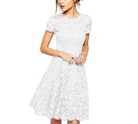 Abendkleid Elegant Für Hochzeit Spitze Kleid Hochzeitsgast Damen Kurz A Linie Vokuhila Spitzenkleid Festliche Kleider Frauen Cocktailkleid Kurzarm Partykleid Schick Ballkleid Leicht Brautkleid