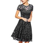 Abendkleid Elegant Für Hochzeit Spitze Kleid Hochzeitsgast Damen Kurz A Linie Vokuhila Spitzenkleid Festliche Kleider Frauen Cocktailkleid Kurzarm Partykleid Schick Ballkleid Leicht Brautkleid