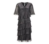 Abendkleid GOLDNER "Elegantes Abendkleid mit Glanz-Effekt", Damen, Gr. 52, N-Gr, schwarz (schwarz, silberfarben, gemustert), Obermaterial: 100% Polyester PES., figurumspielend, V-Ausschnitt, Rollkante
