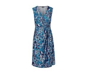 Abendkleid GOLDNER "Kleid in Wickeloptik", Damen, Gr. 50, N-Gr, blau (blau, marine, geblümt), Obermaterial: 95% Polyester PES. 5% Elasthan EL., festlich, V-Ausschnitt, Sonstiges, Kleider Abendkleid, D