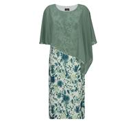 Abendkleid GOLDNER "Kurzgröße Cocktailkleid mit Chiffonüberwurf", Damen, Gr. 20, K-Gr, weiß (salbei, weiß, geblümt), Obermaterial: 92% Polyester PES. 8% Elasthan EL., Kleider Abendkleid, Paillettenzie