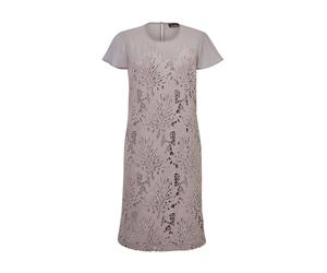 Abendkleid GOLDNER "Kurzgröße Kleid aus sommerlicher Spitze", Damen, Gr. 25, K-Gr, grau (taupe), Obermaterial: 100% Polyester PES., festlich, Halbarm, Kleider Abendkleid, mit kleinen Flügelärmelchen (