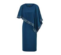Abendkleid GOLDNER "Kurzgröße Kleid mit raffiniertem Chiffonüberwurf", Damen, Gr. 20, K-Gr, blau (mykonosblau), Obermaterial: 96% Polyester PES. 4% Elasthan EL., festlich, figurumspielend, U-Boot-Auss